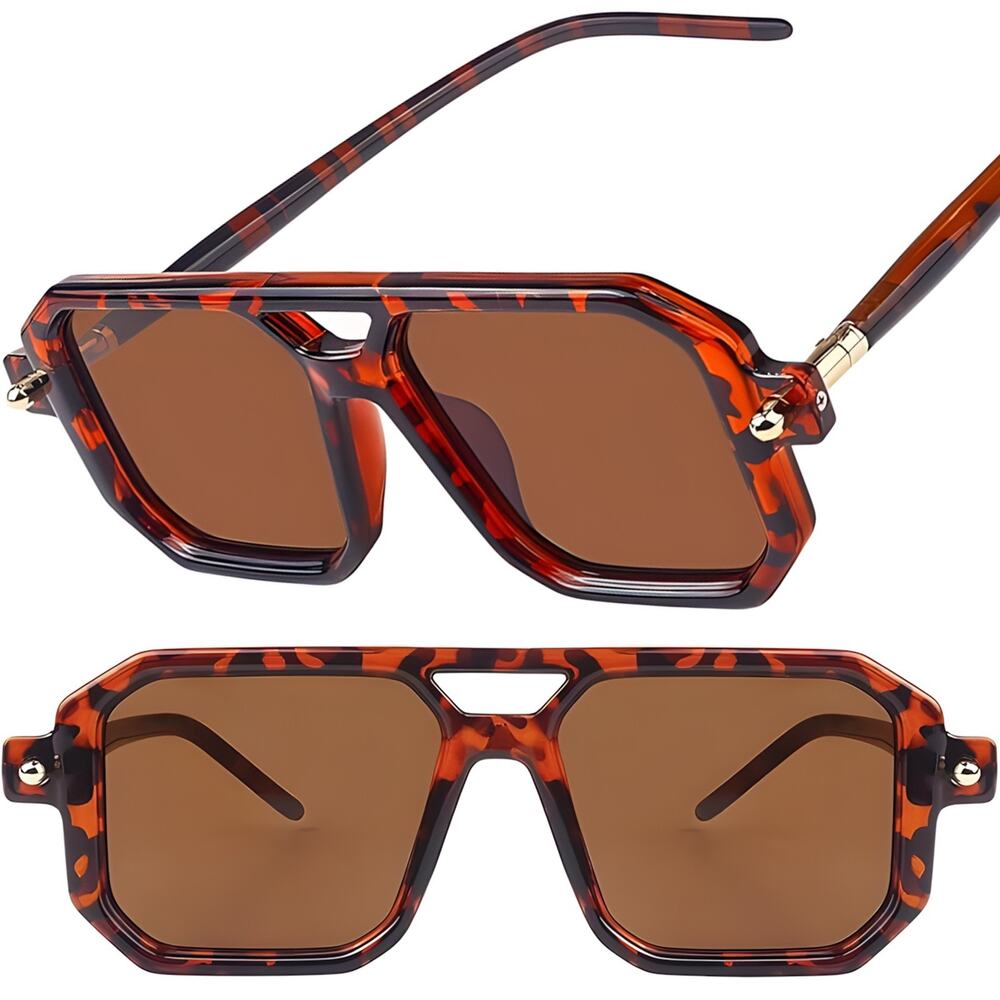 Tortoise & Brown Square Sunglasses Fashionable Futuristic Hip Hop Rapper Swag
